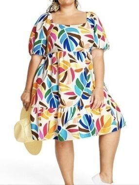 Multicolor Leaf Print Mini Dress